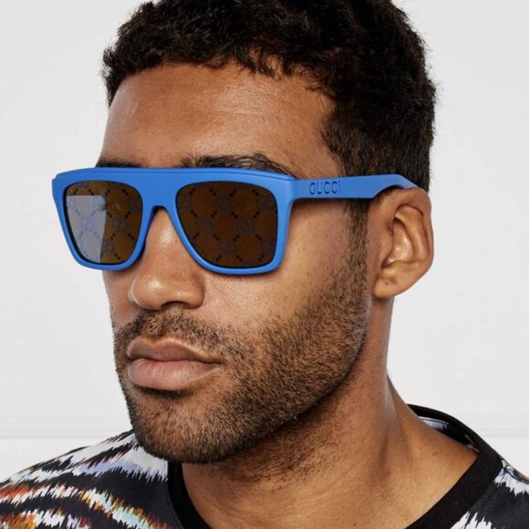 Gucci GG1570S 004 Square Sunglasses - Blue/Bronze & Blue with GG Pattern - Picture 3 of 11